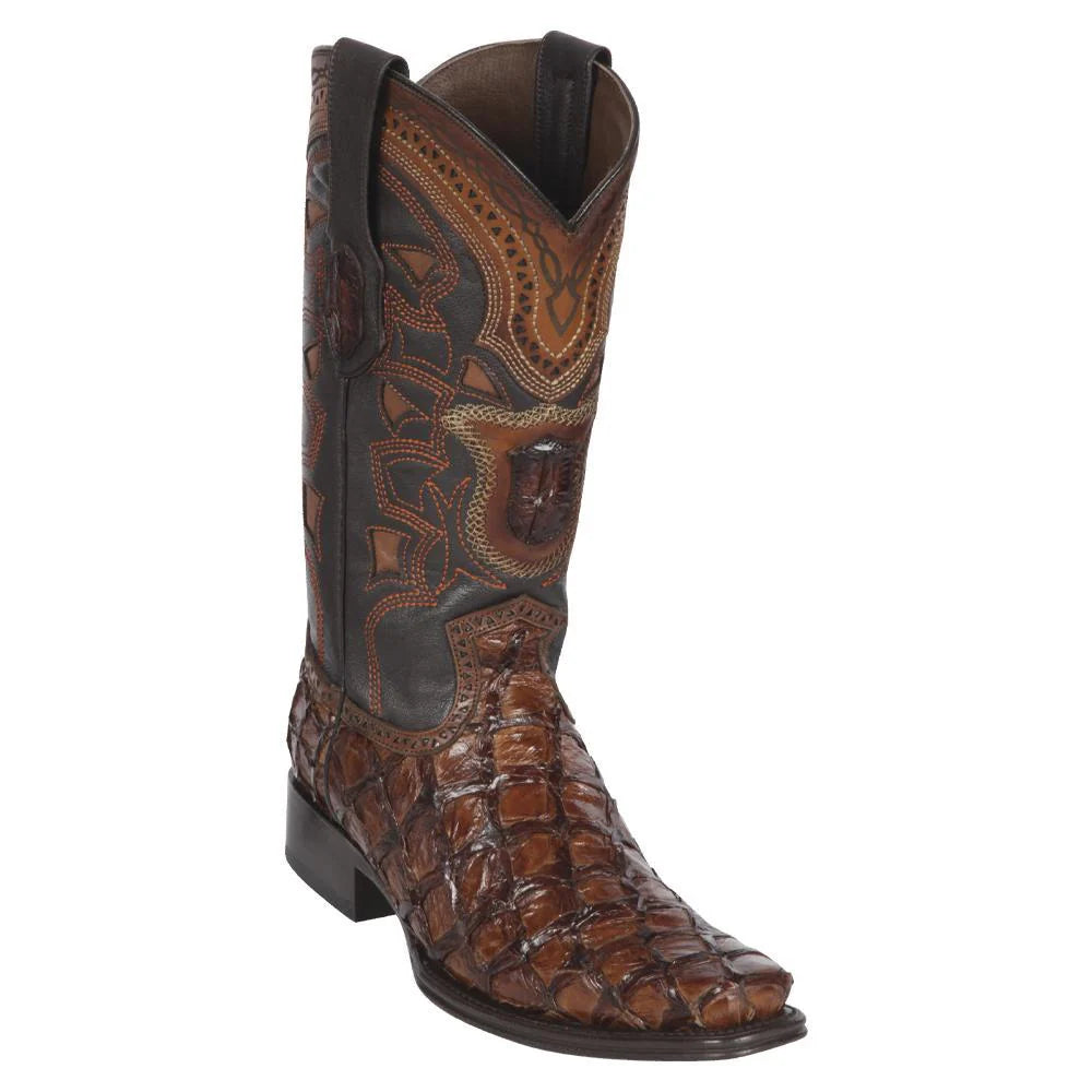 Cowboy boots with rustic leather styleLos Altos 761007 Men's Brown Genuine Piraruccu European Square Toe Cowboy Boots