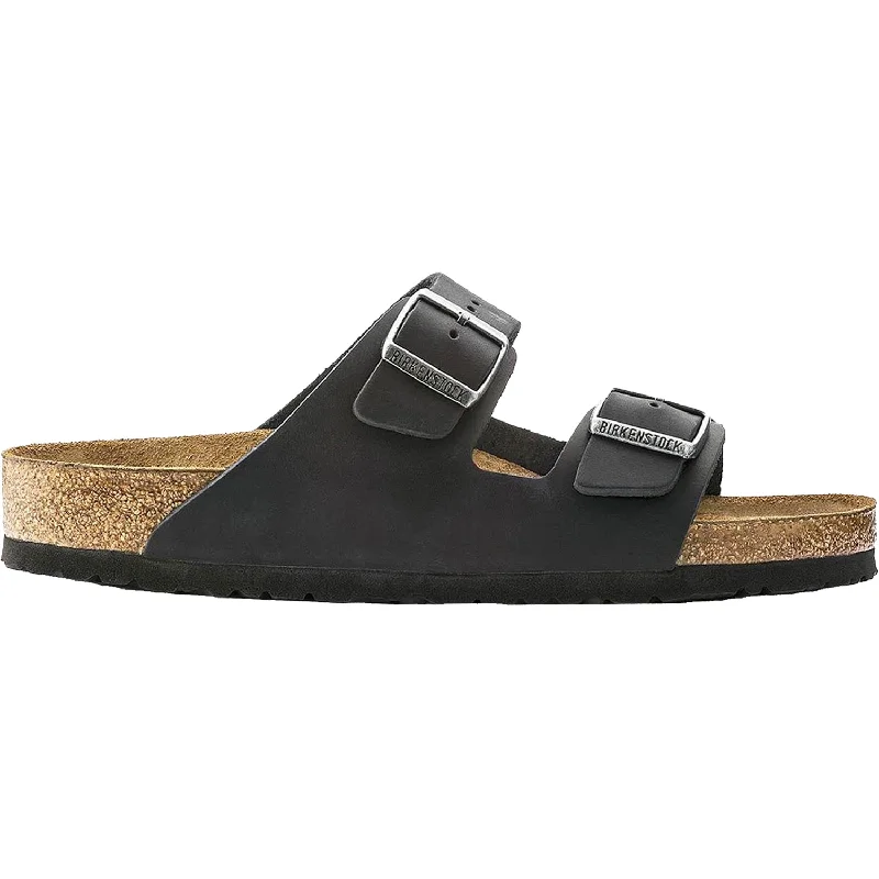 Sandals with cool heels-Unisex Birkenstock Arizona Soft Footbed Black Oiled Leather