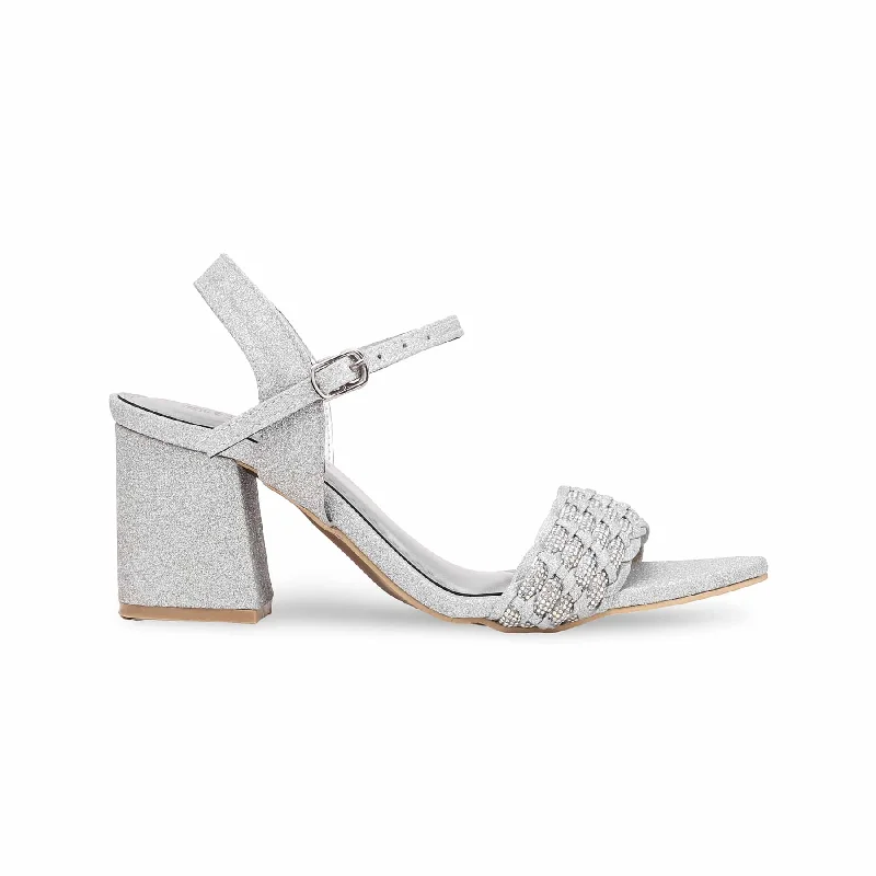 Sandals with sleek heels-Silver Fancy Sandal FN6047