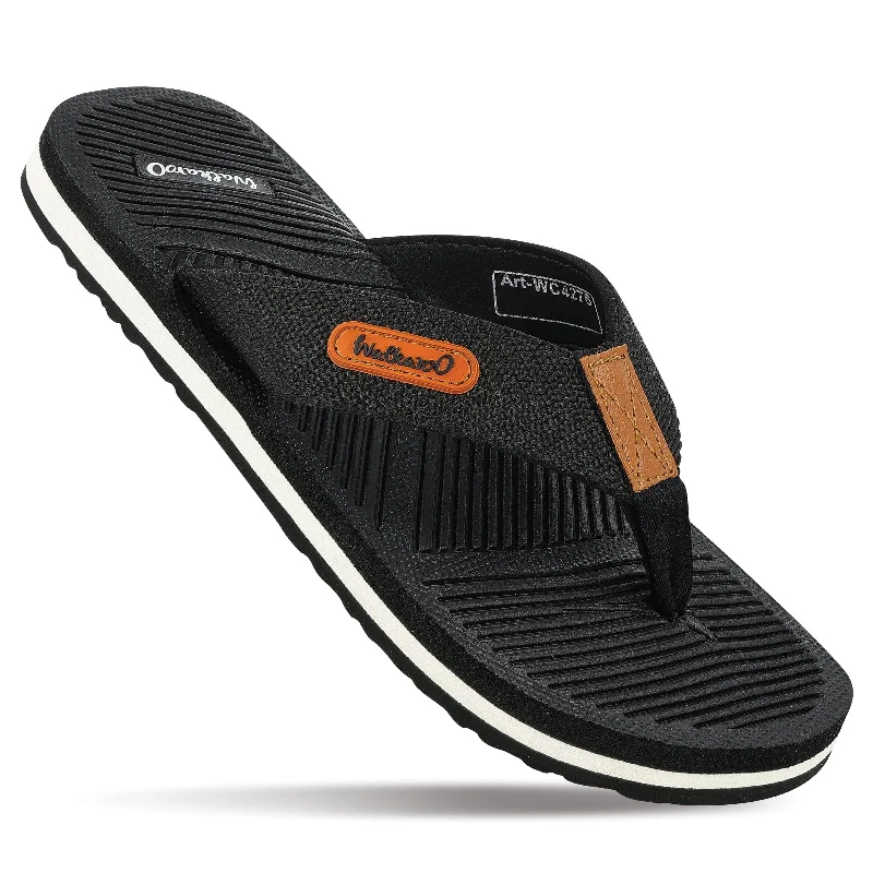 Sandals with slip-on heels-Walkaroo Men Flip Flop  - WC4276 Black