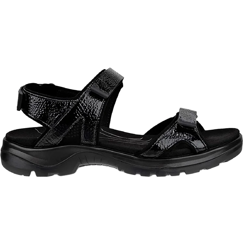 Flat sandals for comfort-Women's Ecco Yucatan 2.0 3s Black Crinkle Patent