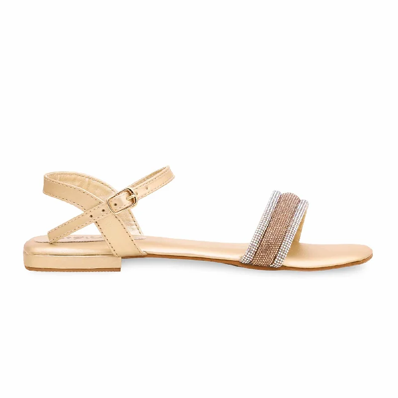 Sandals with trendy straps-Golden Fancy Sandal FN5798