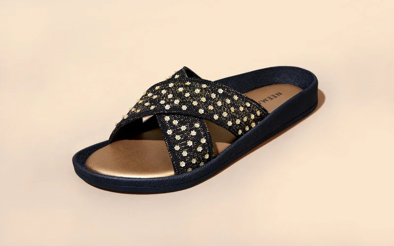 Sandals with slip-on comfort-Ethnic Cross Strap Sandals : Black