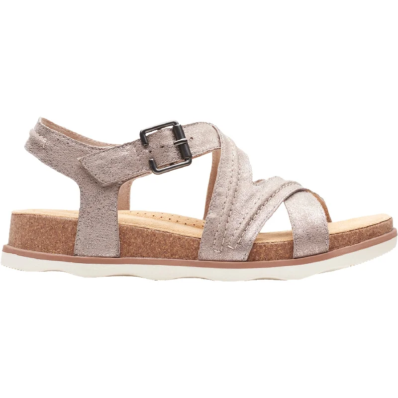 Sandals with padded soles-Women's Clarks Brynn Ave Taupe Metallic Leather