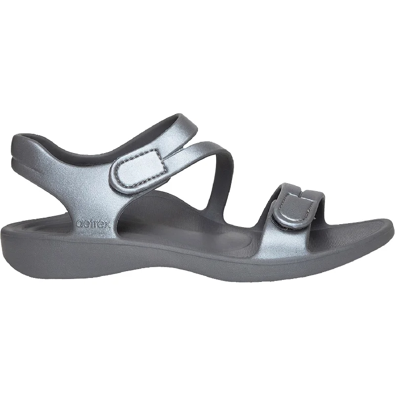 Sandals for beach heels-Women's Aetrex Jillian Sport Shimmer Grey EVA