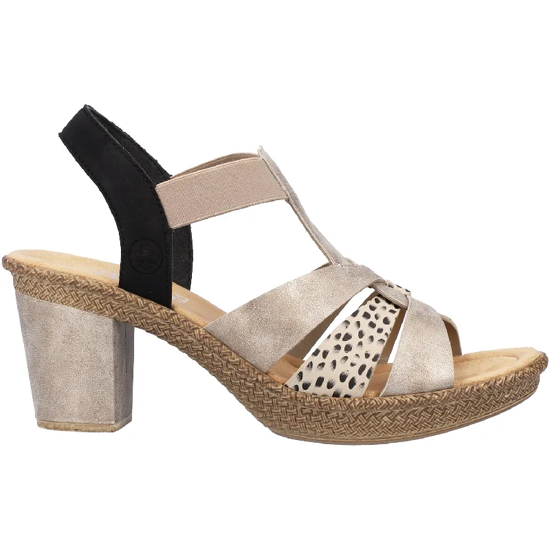 Sandals with firm heels-Women's Rieker 665K3-60 Rabea K3 Beige/Black Synthetic