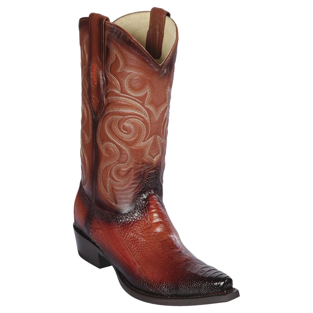 Cowboy boots with classic cowboy silhouetteLos Altos 940557 Men's Faded Cognac Genuine Ostrich Leg Snip Toe Cowboy Boots