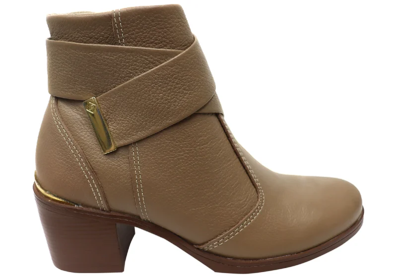 Ankle boots with grippy studs-Pegada Valley Womens Mid Heel Leather Ankle Boots Made In Brazil