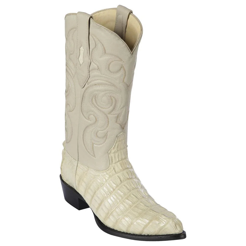 Cowboy boots with classic pointed toeLos Altos 990104 Men's Winter White Genuine Caiman Tail J Toe Cowboy Boots