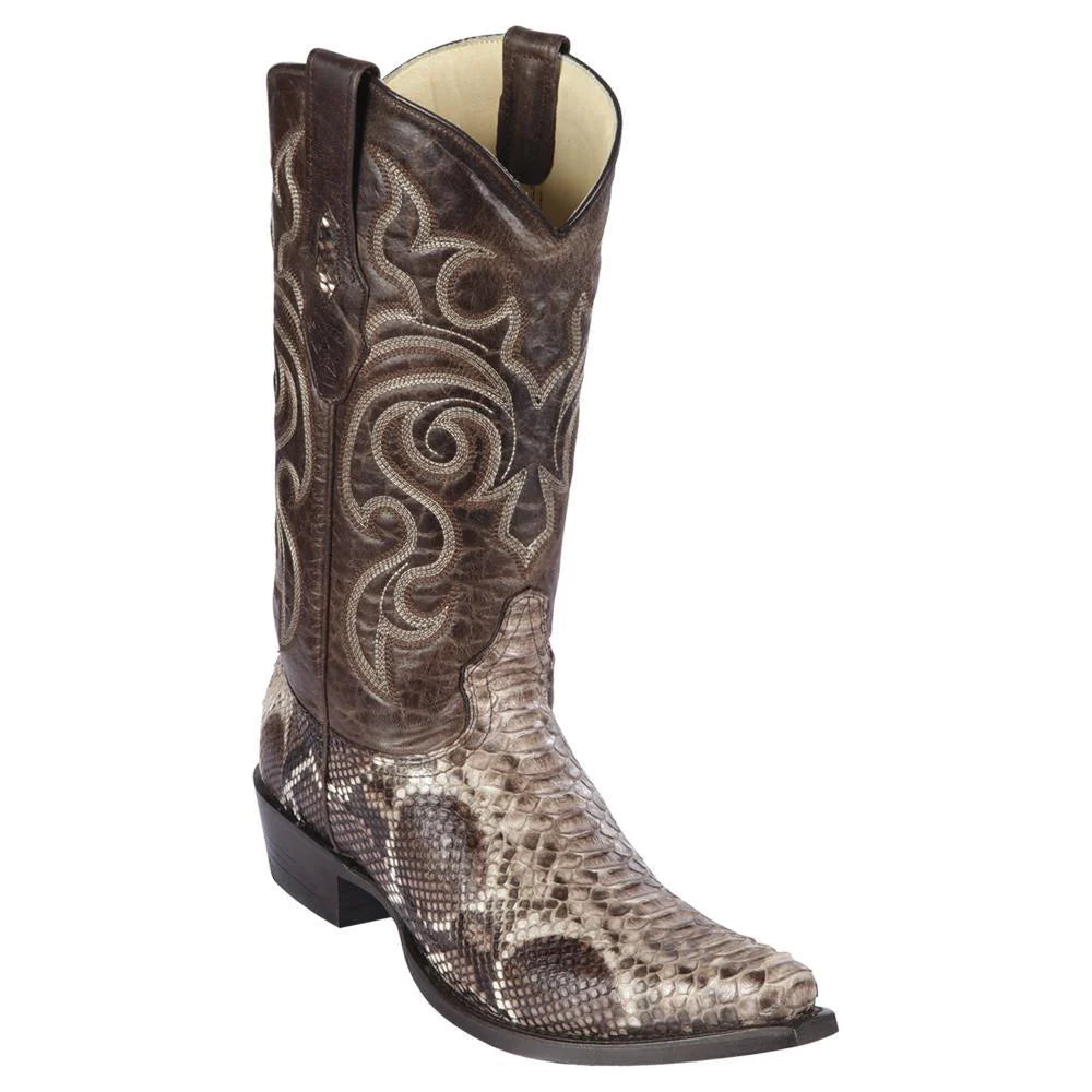 Cowboy boots with authentic western vibeLos Altos 945785 Men's Rustic Brown Genuine Python Snip Toe Cowboy Boots