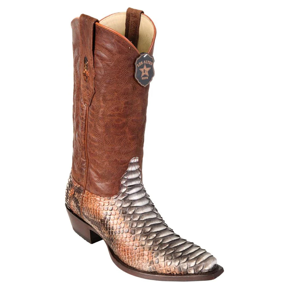 Cowboy boots with bold western stitchingLos Altos 945788 Men's Rustic Cognac Genuine Python Snip Toe Cowboy Boots