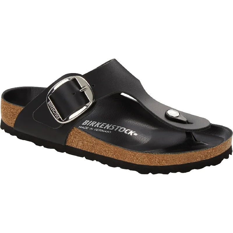 Sandals for muddy soles-Women's Birkenstock Gizeh Big Buckle Black Oiled Leather