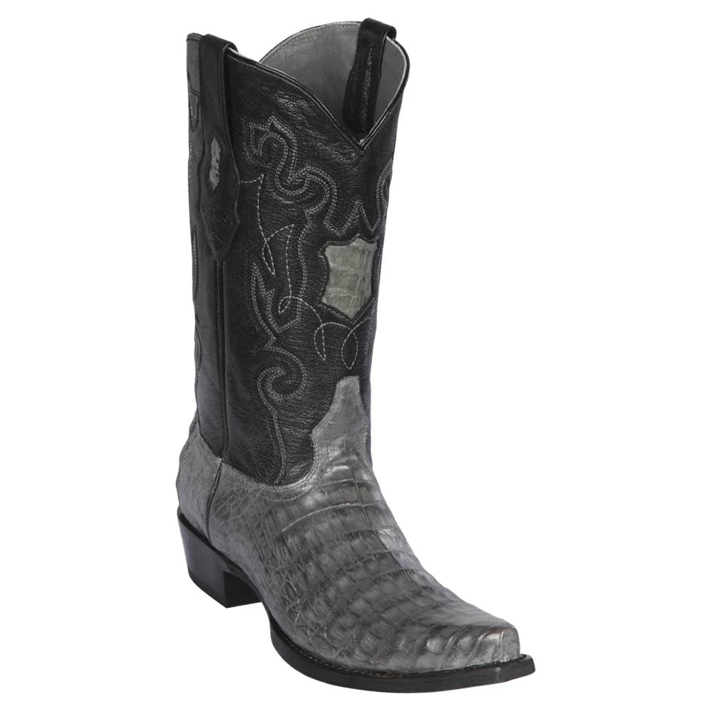 Cowboy boots with leather fringe edgesLos Altos 948209 Men's Gray Genuine Caiman Belly Snip Toe Cowboy Boots