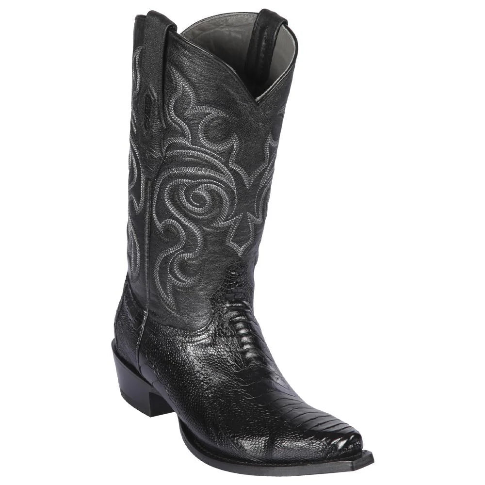 Cowboy boots with hand-painted designsLos Altos 940505 Men's Black Genuine Ostrich Leg Snip Toe Cowboy Boots