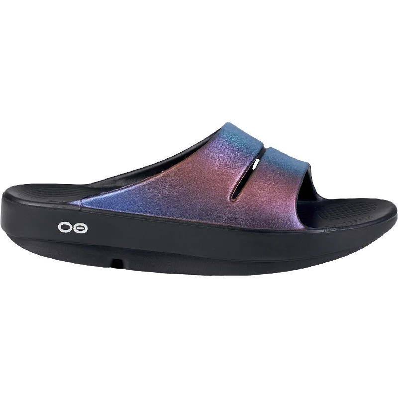 Sandals for rugged heels-Women's OOFOS OOahh Luxe Midnight Spectre Synthetic