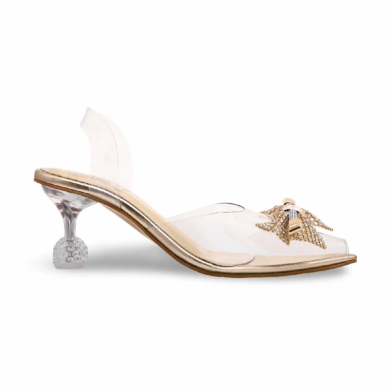 Sandals with plush heels-Golden Fancy Sandal FN5876