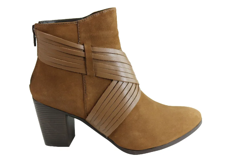 Ankle boots for active vibes-Dazzani Lina Womens Comfort Leather Heel Ankle Boots Made In Brazil