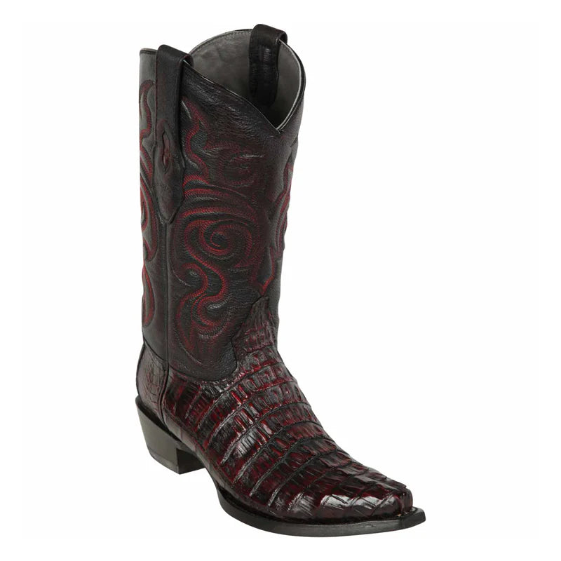 Cowboy boots with hand-stitched seamsLos Altos 940118 Men's Black Cherry Genuine Caiman Tail Snip Toe Cowboy Boots