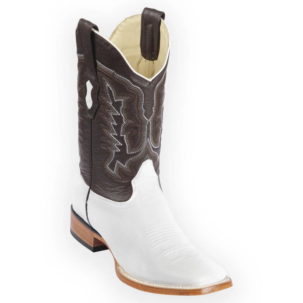 Cowboy boots with leather pull-on tabsLos Altos 8279728 Men's White Genuine Smooth Ostrich Wide Square Toe Cowboy Boots