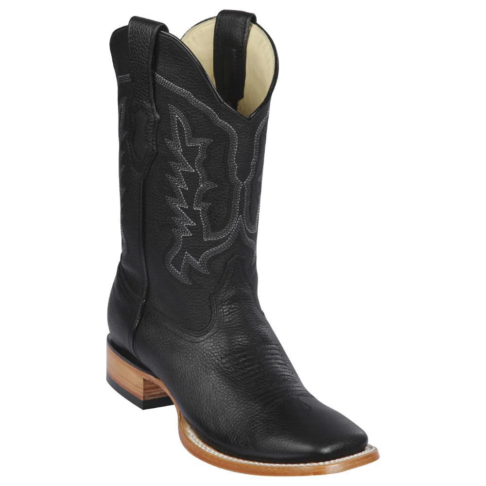 Cowboy boots with custom leather embossingLos Altos 8272705 Men's Black Genuine Grisly Wide Square Toe Cowboy Boots