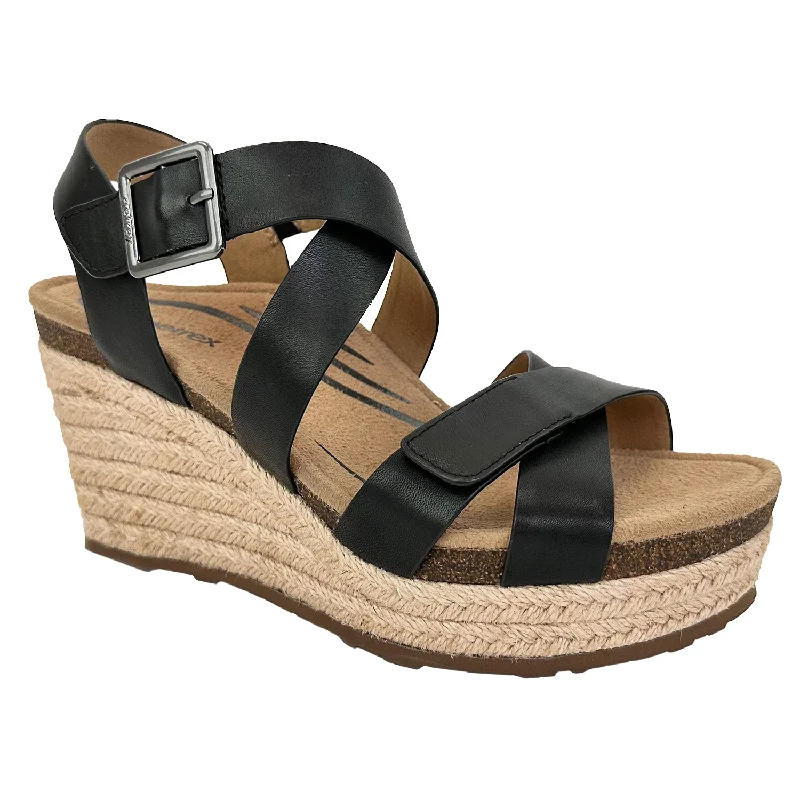 Sandals with durable soles-Women's Aetrex Anna Black Leather