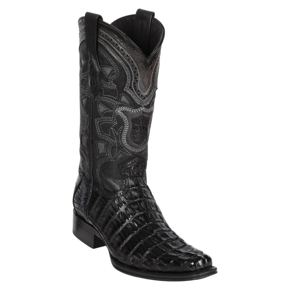 Cowboy boots with leather pull-on styleLos Altos 760105 Men's Black Genuine Caiman Tail European Square Toe Cowboy Boots