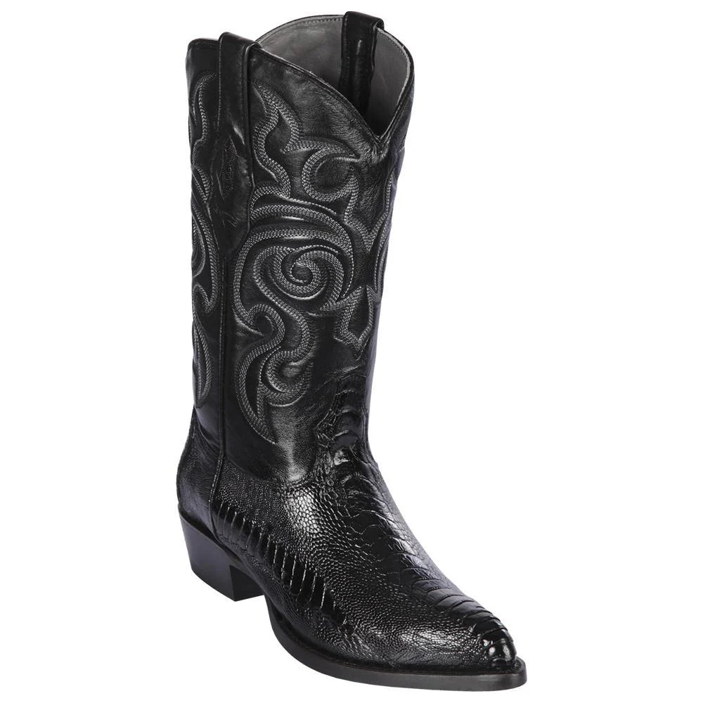 Cowboy boots with bold buckle accentsLos Altos 990505 Men's Black Genuine Ostrich Leg J Toe Cowboy Boots