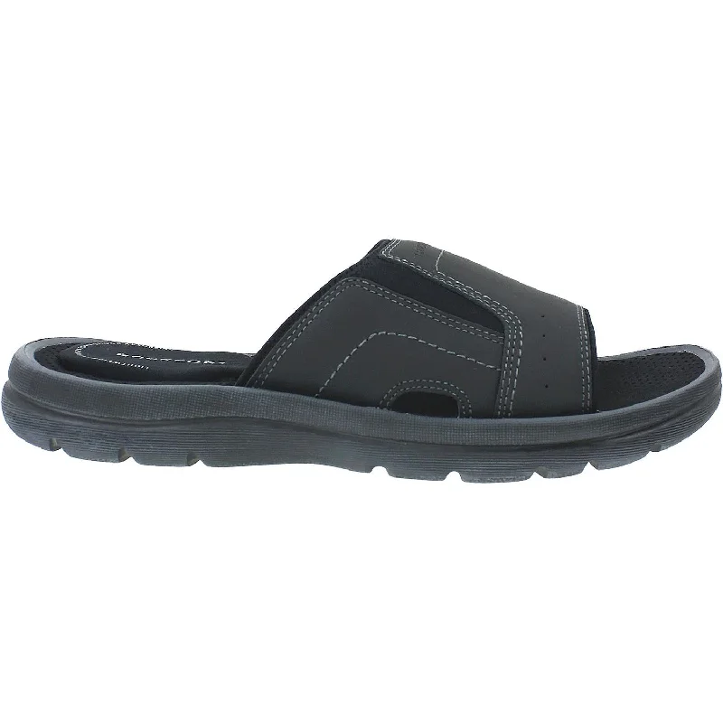 Casual shoes for casual viewers-Men's Rockport Get Your Kicks Strap Slide Black Leather