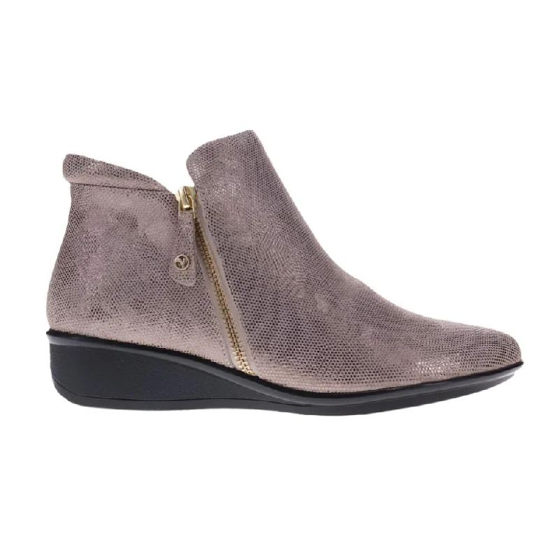 Ankle boots with solid leather-Revere Women's Damascus Orthotic Zip Ankle Boot Champagne Angle