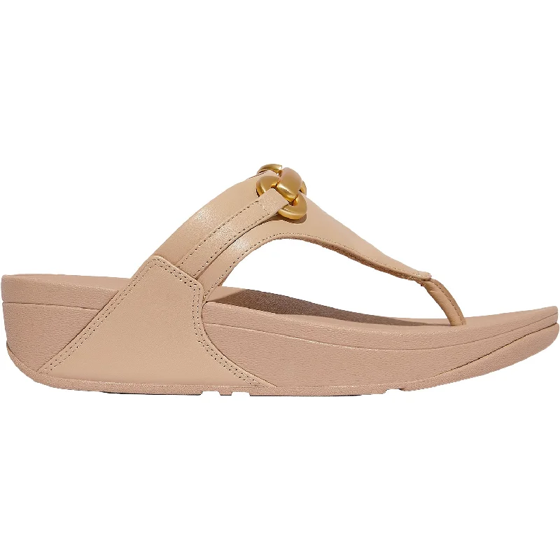 Sandals with slip-on heels-Women's FitFlop LuLu Chunky Snaffle Toe Post Classic Beige Leather