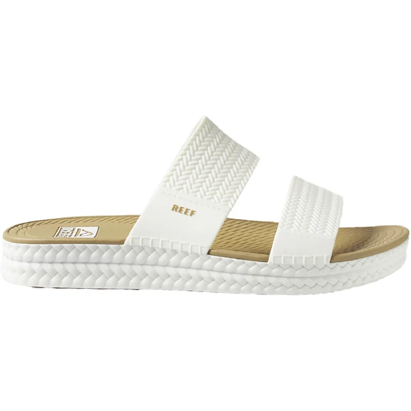 Sandals for narrow feet-Women's Reef Water Vista Slide White/Tan Synthetic