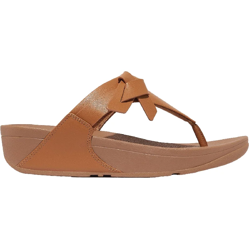 Sandals with bright heels-Women's FitFlop LuLu Folded Knot Toe Post Sandal Desert Sand Leather