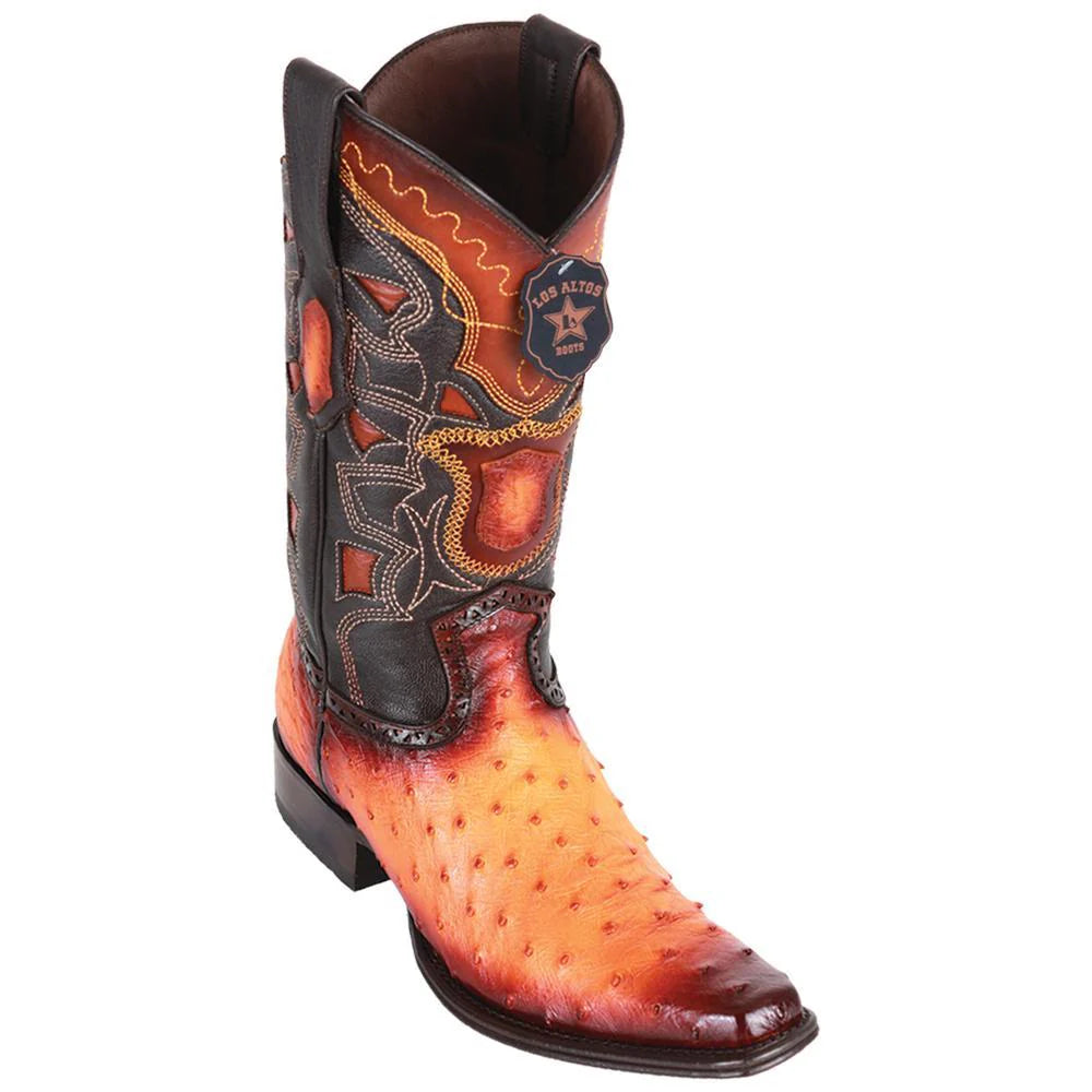 Cowboy boots with classic cowboy styleLos Altos 760301 Men's Faded Buttercup Genuine Ostrich European Square Toe Cowboy Boots