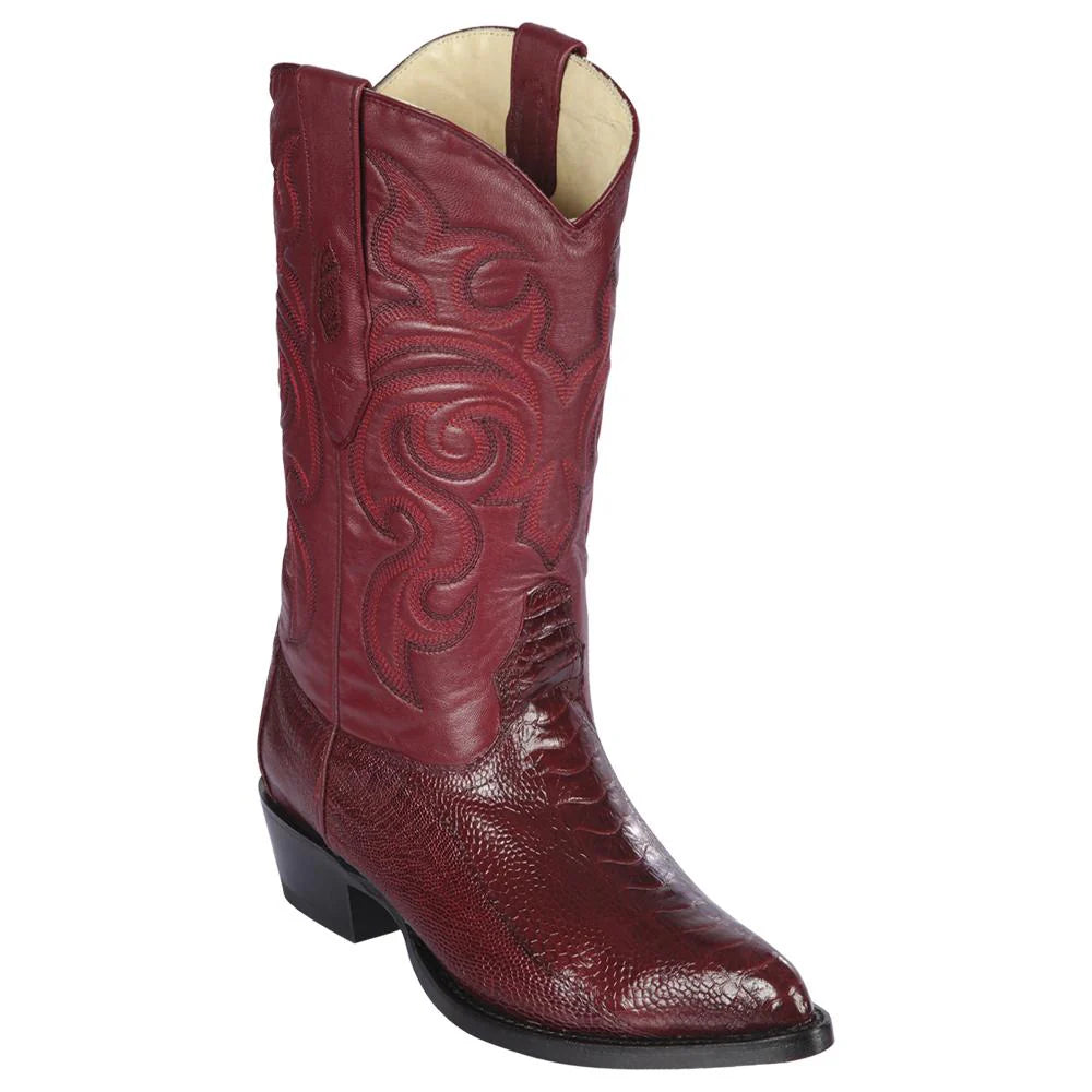 Cowboy boots with vintage western comfortLos Altos 990506 Men's Burgundy Genuine Ostrich Leg J Toe Cowboy Boots