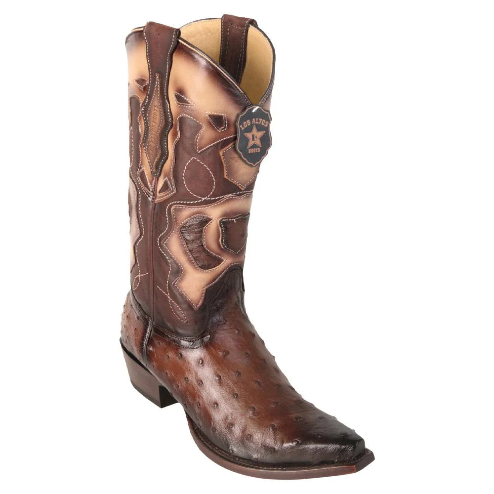 Cowboy boots with soft suede uppersLos Altos 94R0316 Men's Faded Brown Genuine Ostrich Snip Toe Cowboy Boots