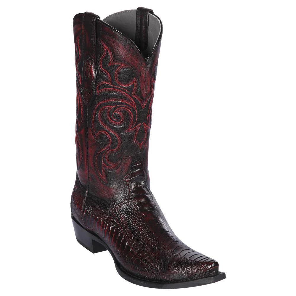 Cowboy boots for cowboy festival outfitsLos Altos 940518 Men's Black Cherry Genuine Ostrich Leg Snip Toe Cowboy Boots