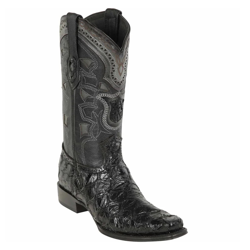 Cowboy boots with hand-stitched bootsLos Altos 761005 Men's Black Genuine Piraruccu European Square Toe Cowboy Boots