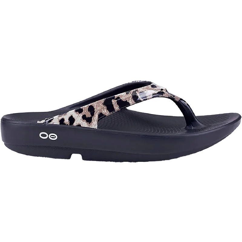 Sandals with chic heels-Women's OOFOS OOlala Limited Black/Cheetah Synthetic