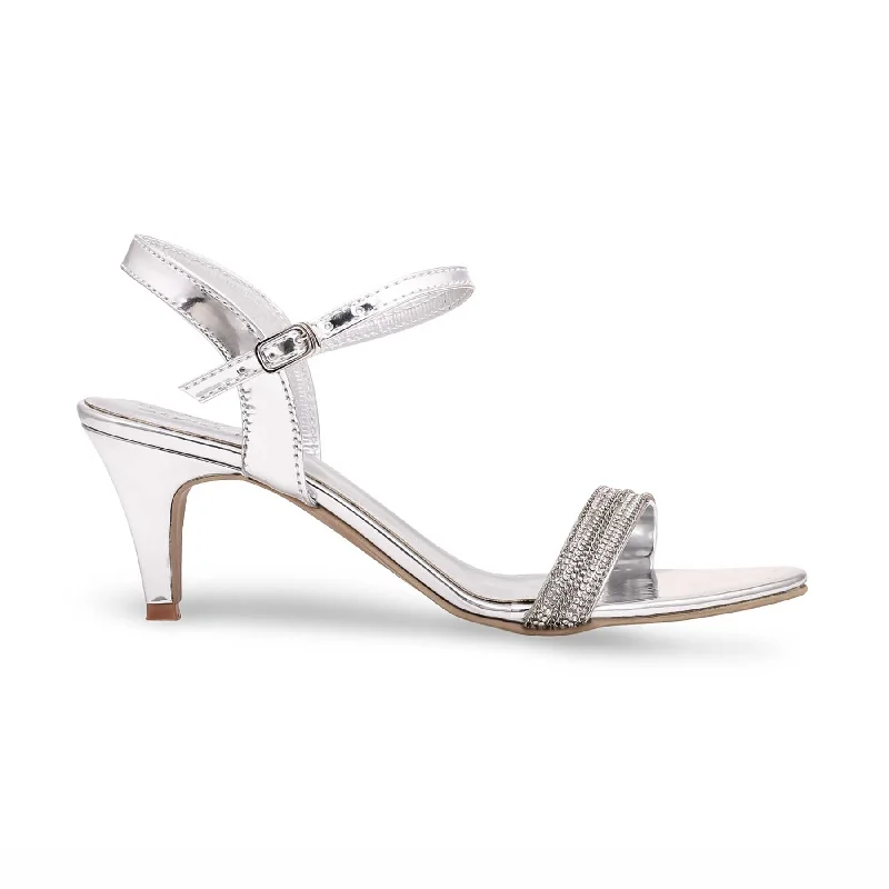 Sandals with slip-on heels-Silver Fancy Sandal FN5888