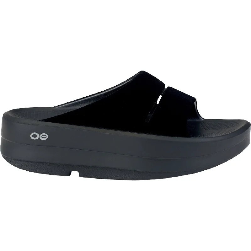 Sandals for rugged heels-Women's OOFOs OOMega OOahh Limited Posh Black Synthetic