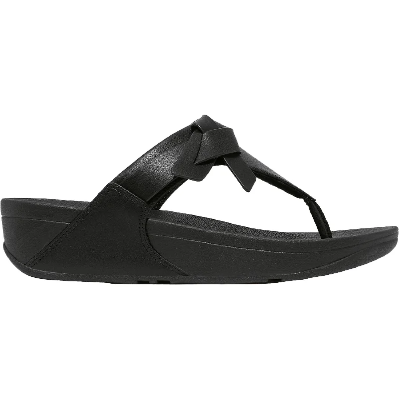 Sandals with plush heels-Women's FitFlop LuLu Folded Knot Toe Post Sandal Black Leather