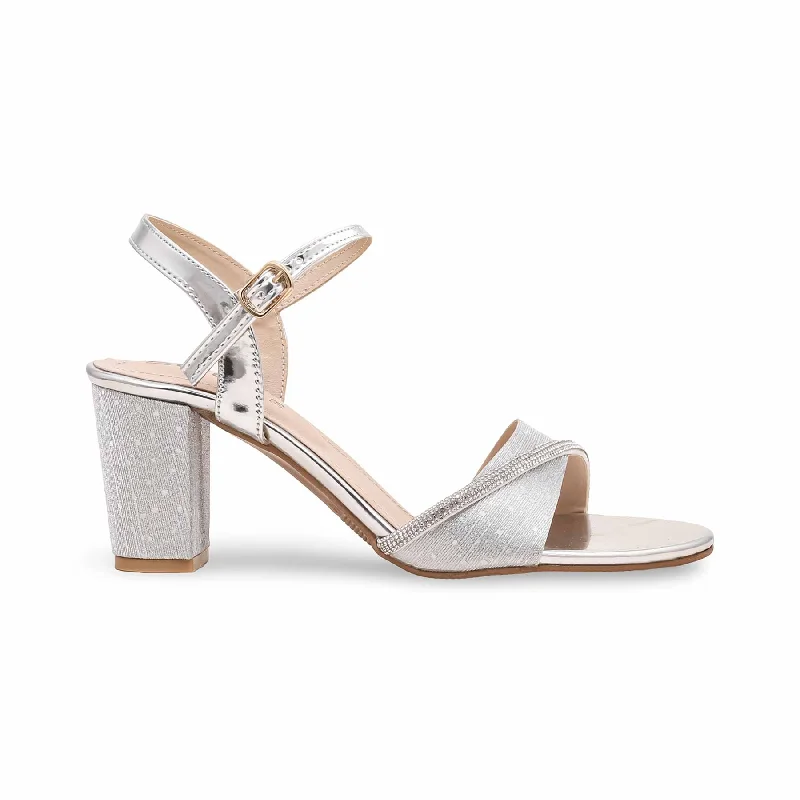 Sandals with firm heels-Silver Fancy Sandal FN5967