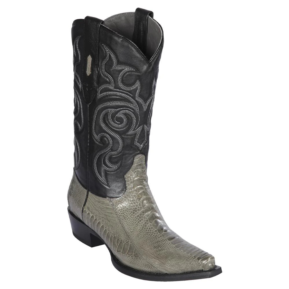 Cowboy boots with aged brown leatherLos Altos 940509 Men's Gray Genuine Ostrich Leg Snip Toe Cowboy Boots