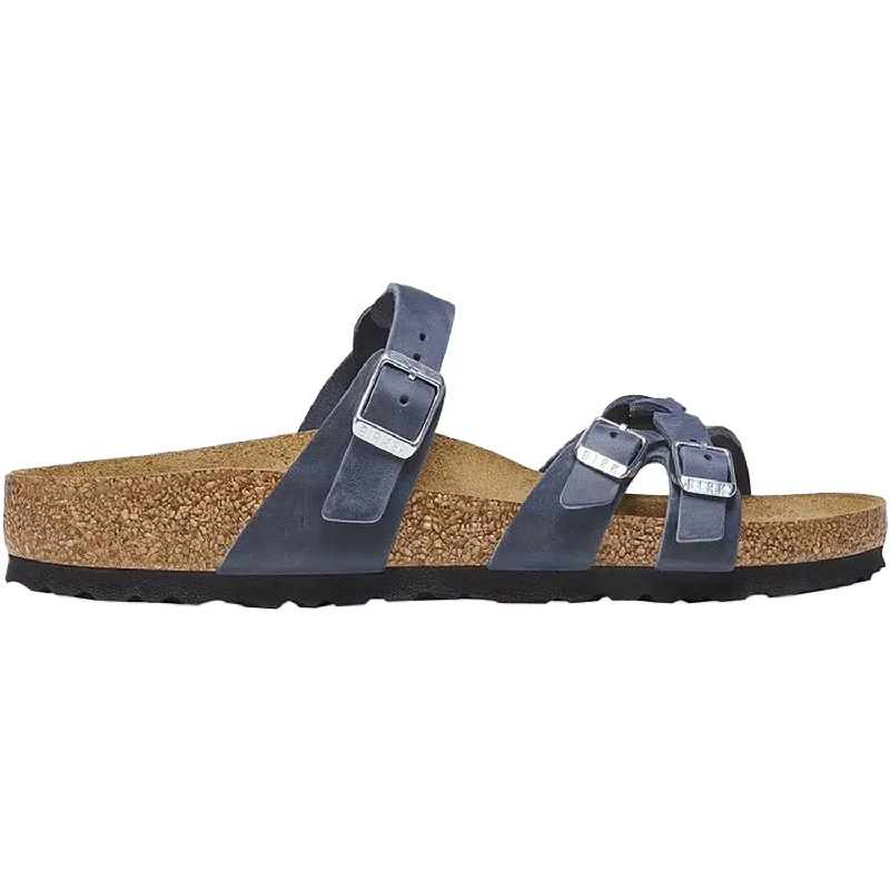 Sandals for outdoor heels-Women's Birkenstock Franca Braid Navy Oiled Leather