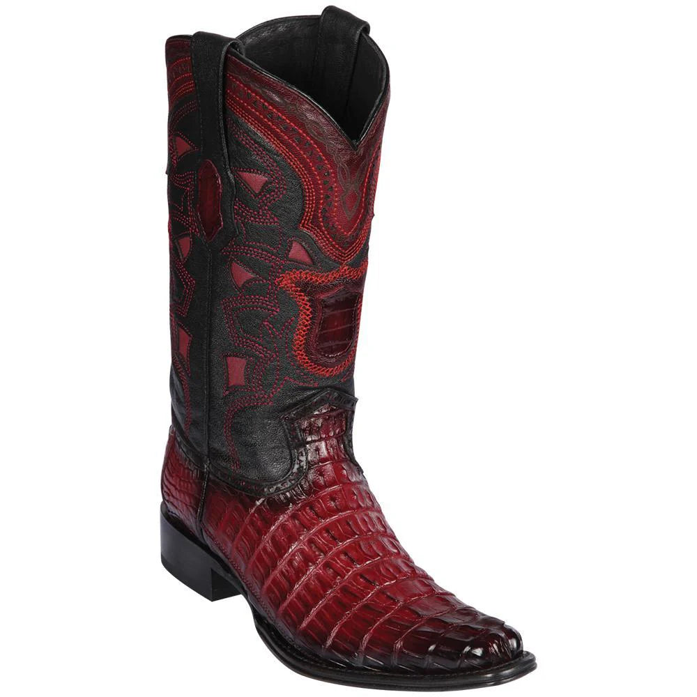 Cowboy boots with burnished leather bootsLos Altos 760143 Men's Faded Burgundy Genuine Caiman Tail European Square Toe Cowboy Boots