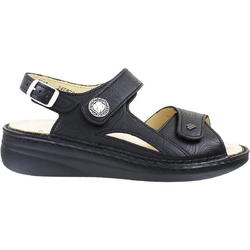 Sandals for festival season-Women's Finn Comfort Barbuda Finn Mellow Black Arabesque Leather