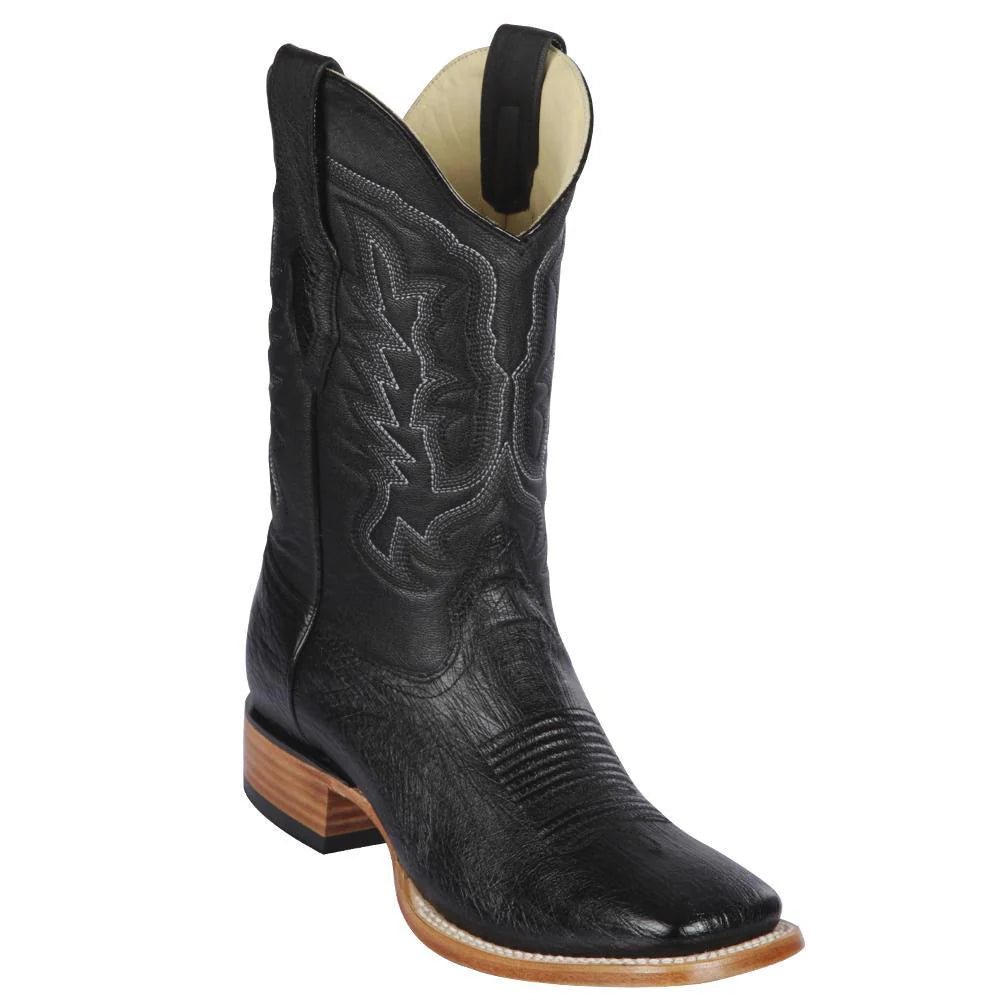 Cowboy boots with burnished toe finishLos Altos 8279705N Men's Black Genuine Smooth Ostrich Wide Square Toe Cowboy Boots