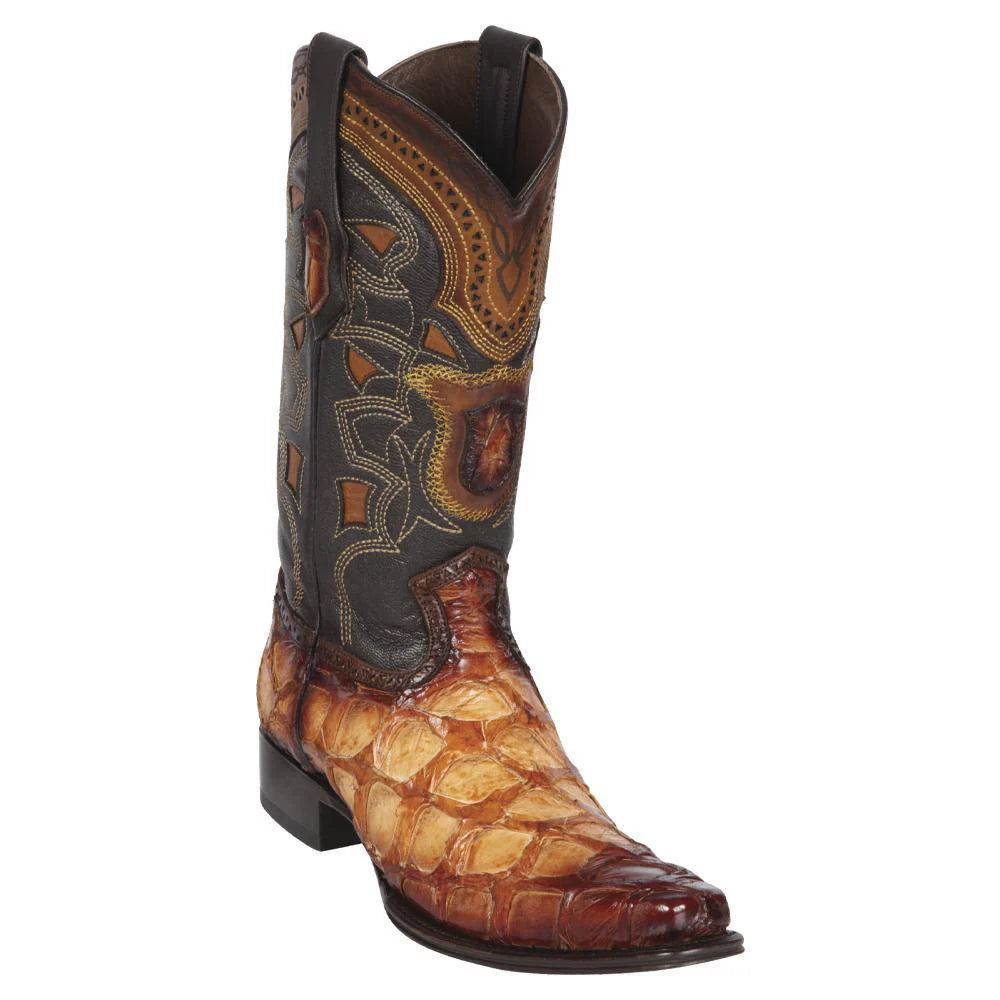 Cowboy boots for western plains styleLos Altos 761001 Men's Faded Buttercup Genuine Piraruccu European Square Toe Cowboy Boots