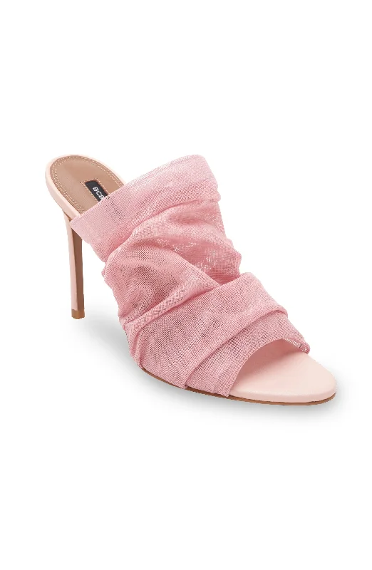 Heeled sandals for casual dinners-SARANI BLUSH RUCHED MESH WIDE BAND HEEL