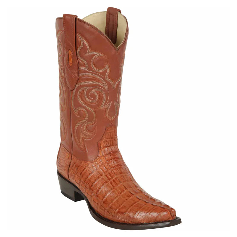 Cowboy boots with authentic leather grainLos Altos 940103 Men's Cognac Genuine Caiman Tail Snip Toe Cowboy Boots